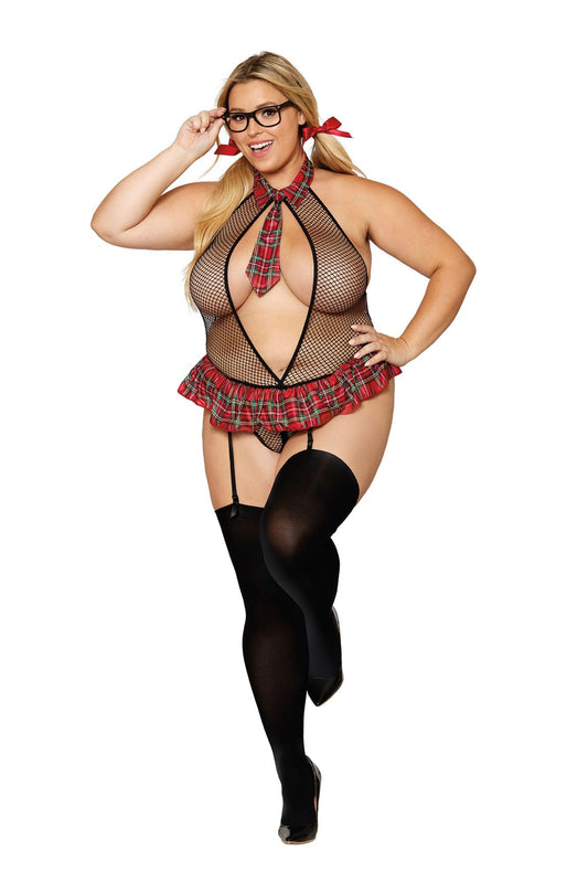 Naughty Schoolgirl's Temptation: Curvy Fishnet Teddy