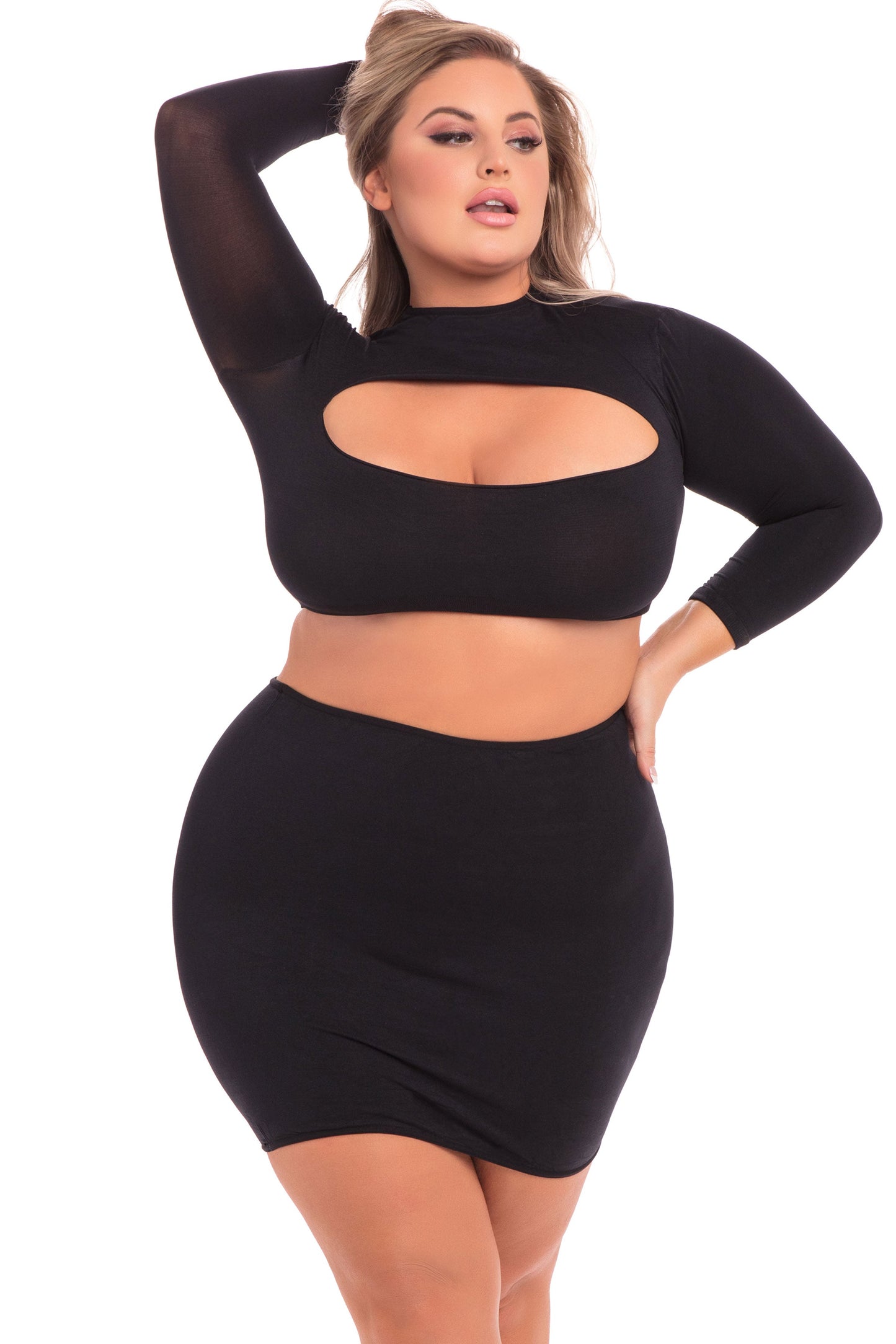 Pink Temptation Two Piece Skirt Set for Curves