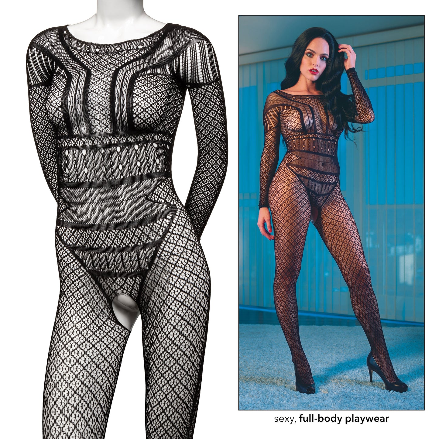 Commanding Desire Lace Bodysuit in Midnight Black