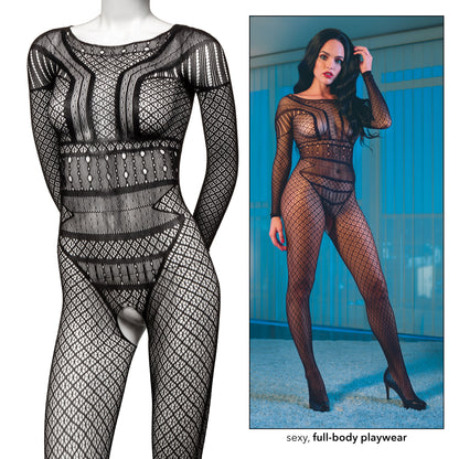 Commanding Desire Lace Bodysuit in Midnight Black